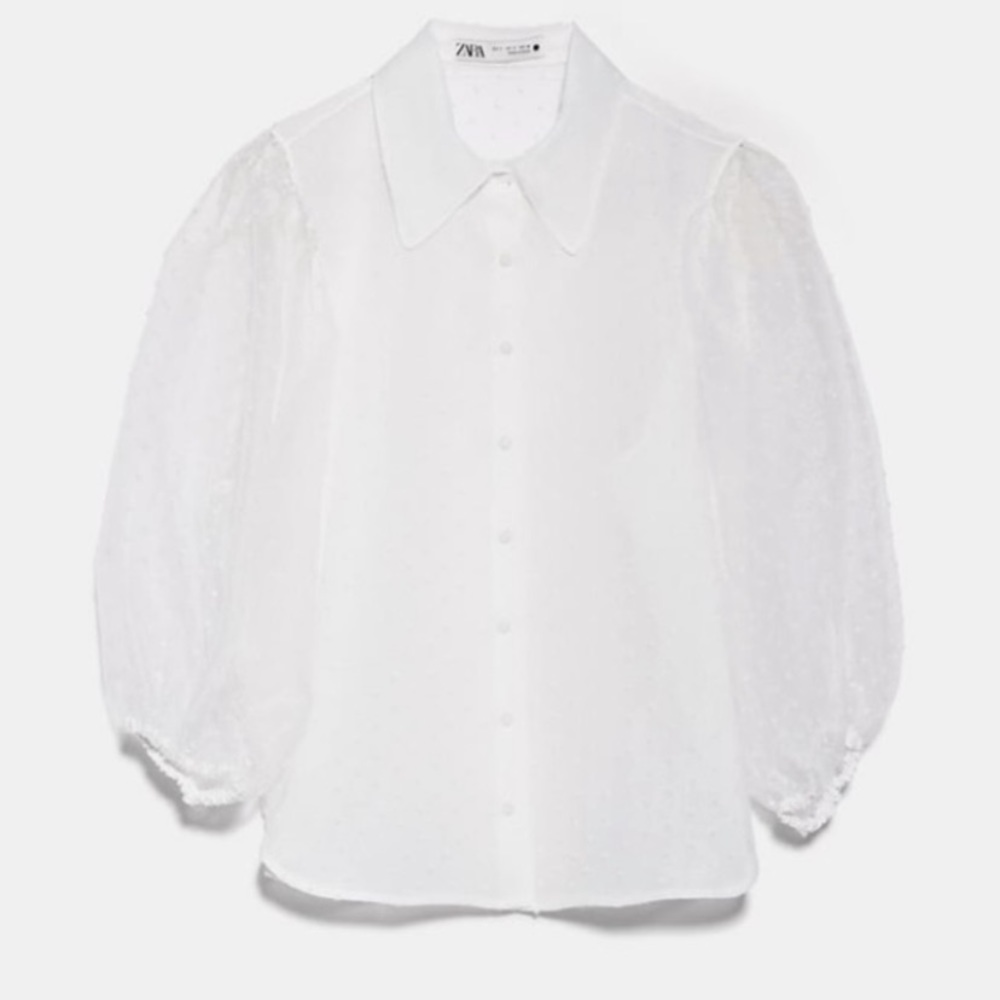 Zara white organza blouse with full sleeves - Picture 5 of 12